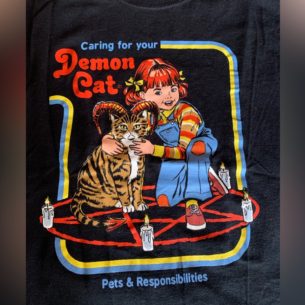 Steven Rhodes Mens Demon Cat Short Sleeve Black Tee Shirt T-Shirt Pets Humor SM